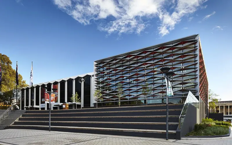 The Bankstown library and civic centre with its louvred facade.